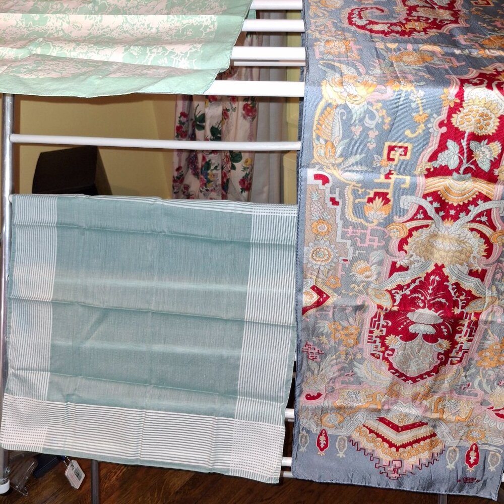 Liberty Square Cotton & Oblong 52"L x11.5 W Silk Scarf/Blue Stripe  Cotton Sq - Picture 3 of 11